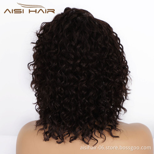 Aisi Hair Curly Wave Short Bob Swiss Lace Brown Wigs 100%  Brazilian Hair For Black Women Lace Front Human Hair Wigs